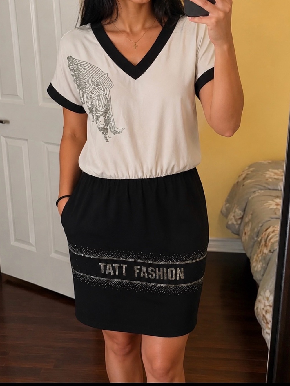 Two-Tone Black & Cream Casual  Dress